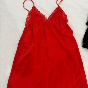 iCollection Red Lace Trim V-Neck Slip Dress - Women Intimates